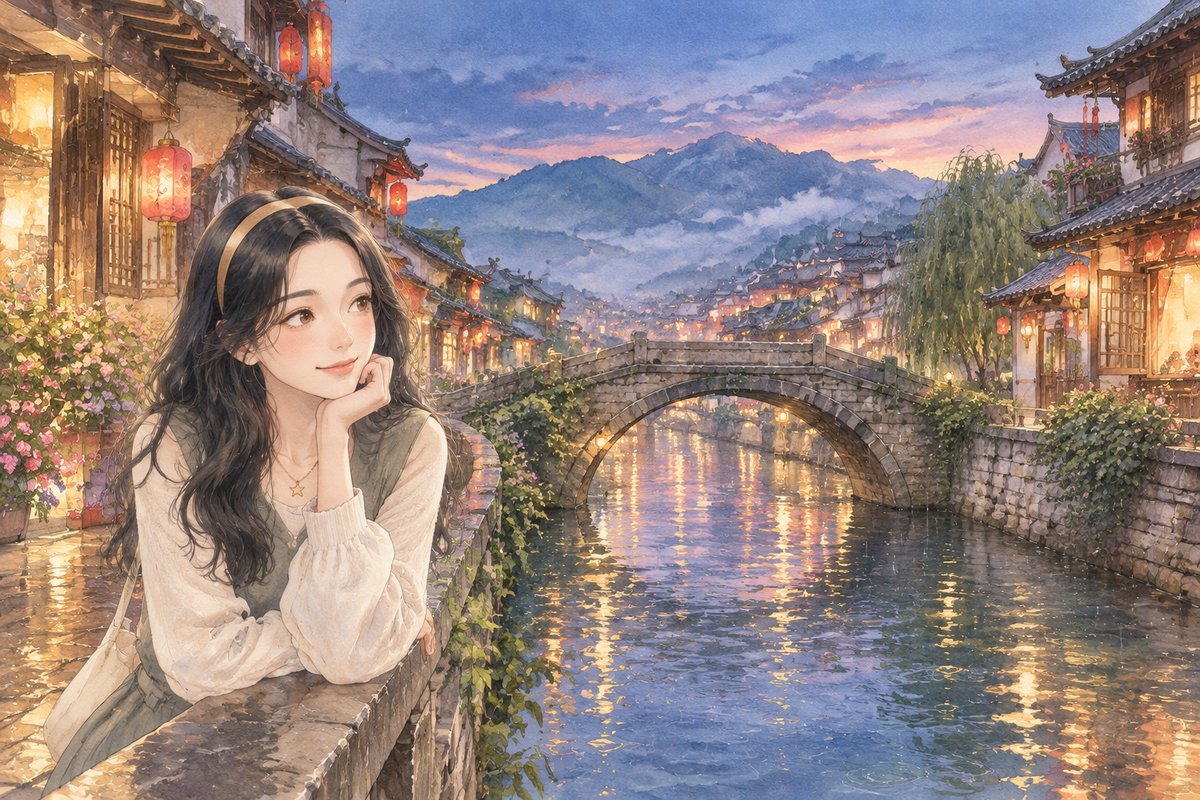 细雨里的丽江古城
