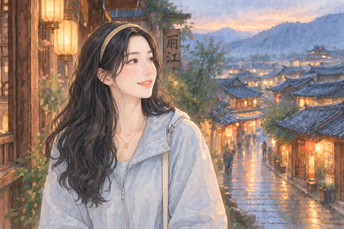 细雨里的丽江古城